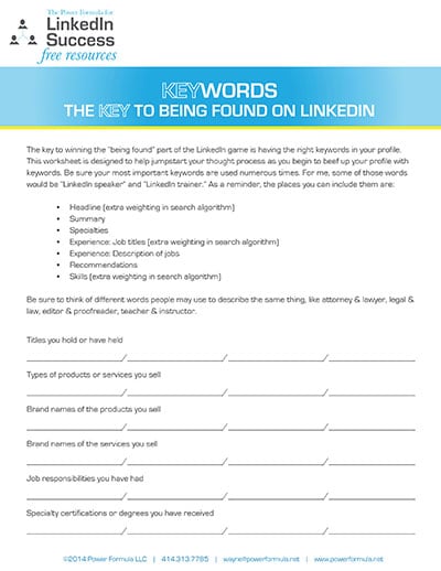 Keywords worksheet