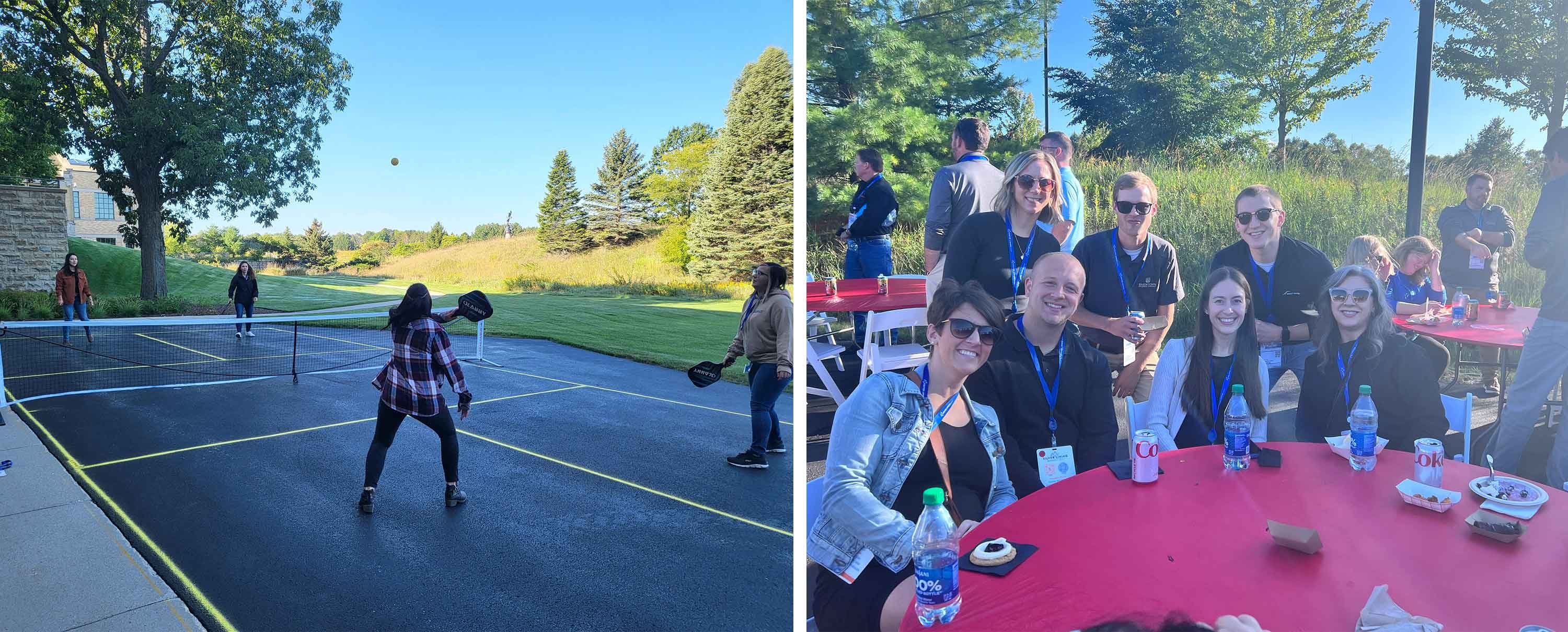 West Bend associates playing pickleball at the Silver Lining Summit.