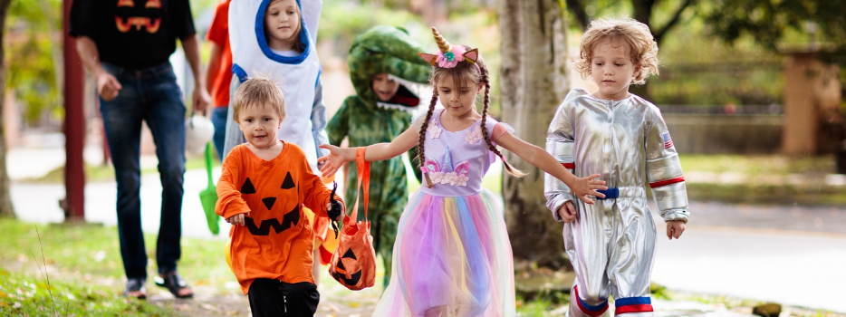 A group of children trick-or-treating