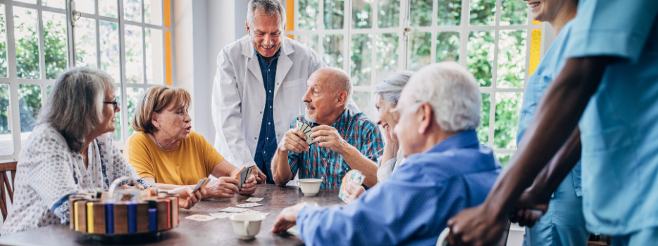 A group of residents at an assisted living facility